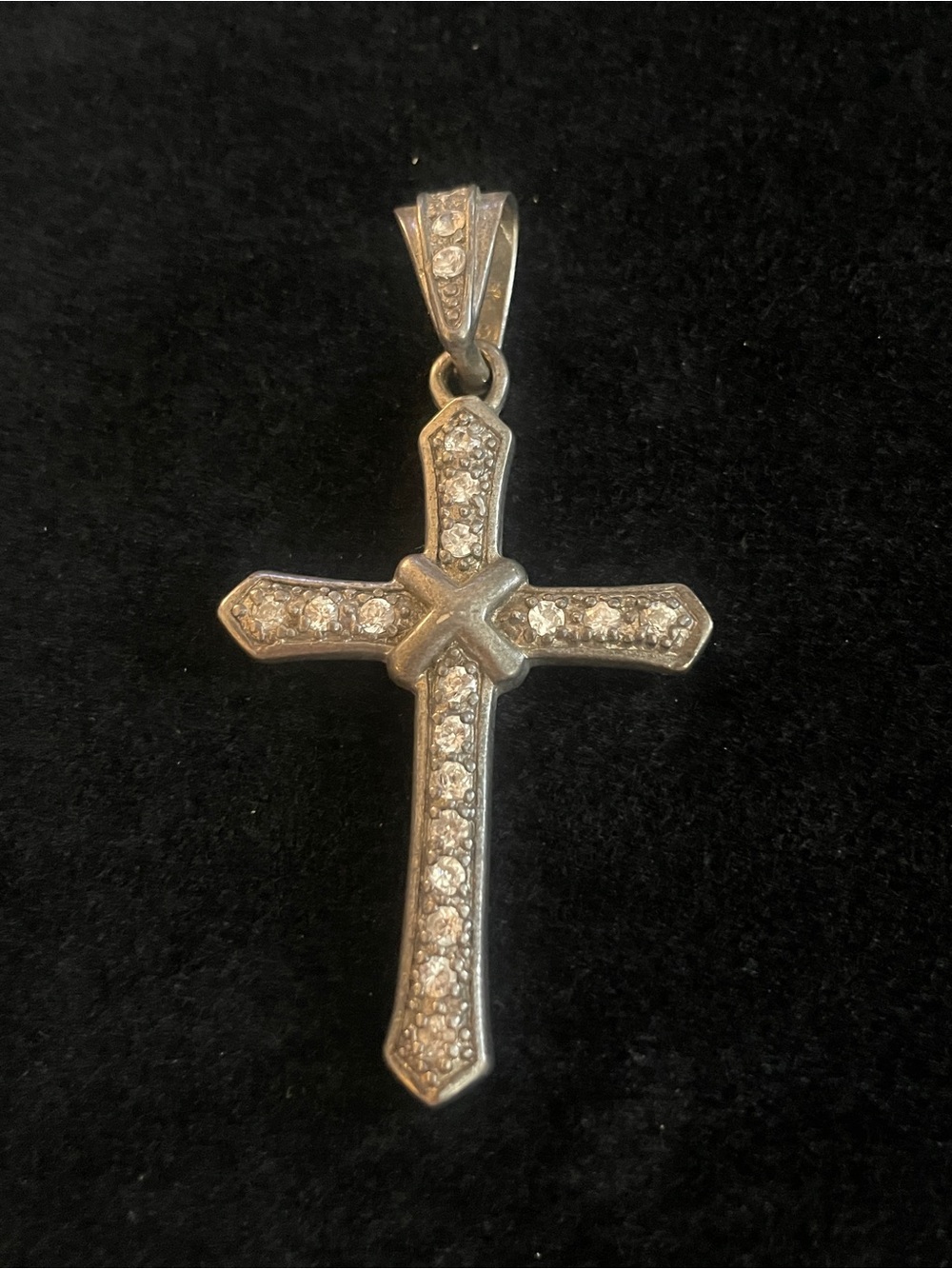 Antique & gorgeous 925 Sterling silver and diamond cross 2.5” LARGE Rare! UNISEX